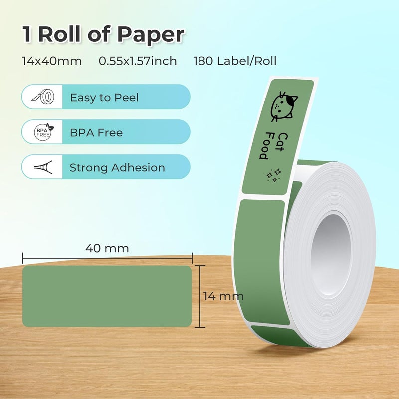 Nelko Genuine P21 Label Maker Tape, Adapted Label Print Paper, 14x40mm (0.55"x1.57"), Standard Laminated Labeling Replacement, Multipurpose of P21 Label Maker, 180 Tapes/Roll, 1 Roll, Army Green - Image 2